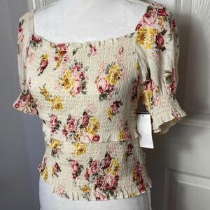 Derek Heart Square Neck Floral Print Top Juniors